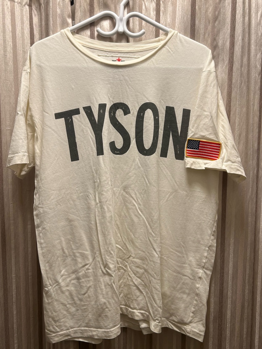 Roots of Fight Mike TYSON Men's White Graphic Tee with Flag Patch, Size XL